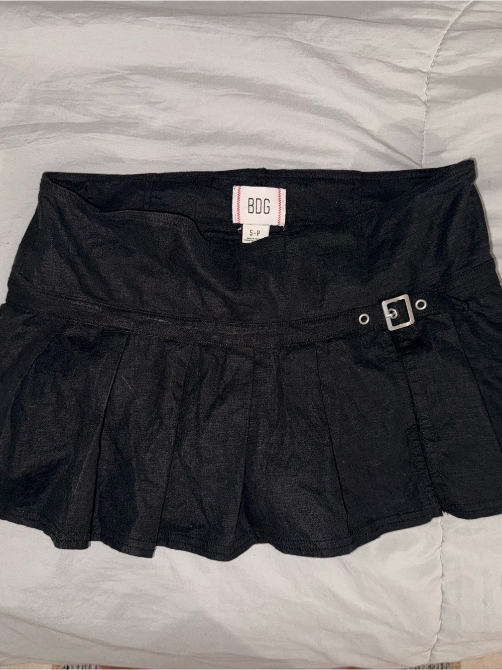 BDG Black Pleated Mini Skirt with Side Buckle Detail